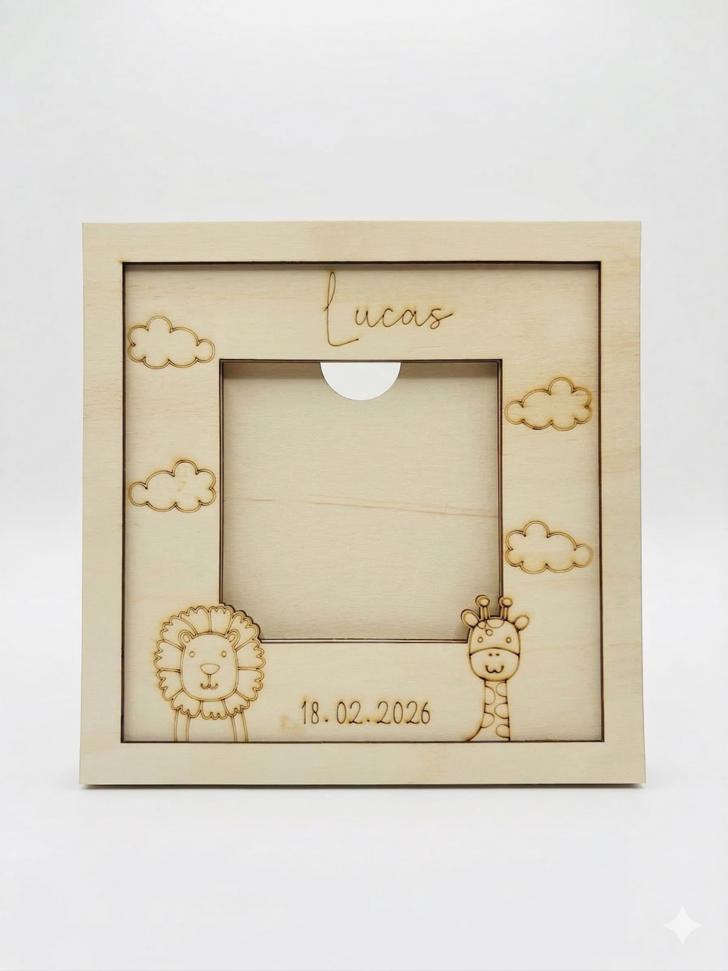 Gepersonaliseerd houten fotolijstje voor baby - safari design