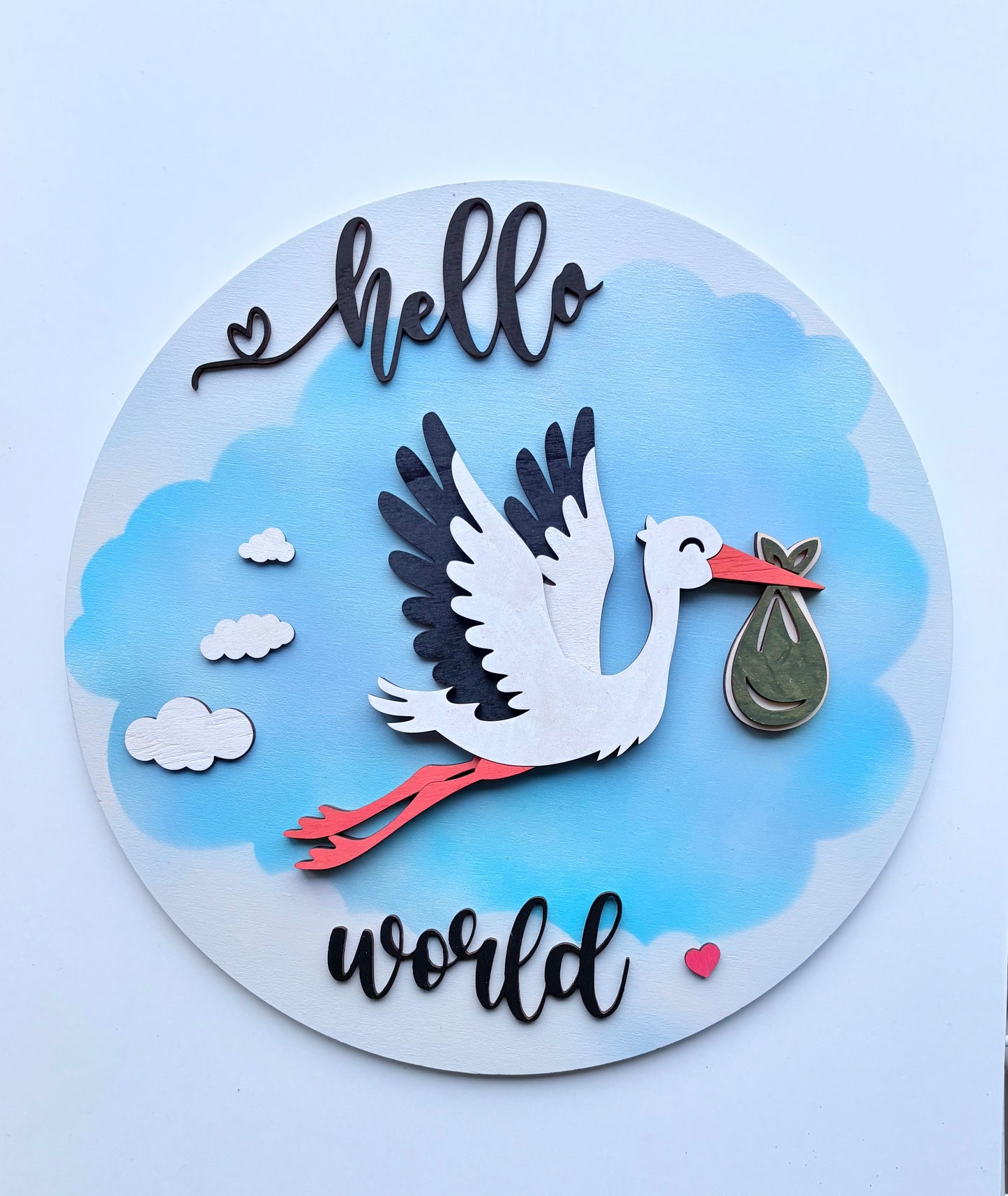 Hello World Babyshower Decoratie – Houten Baby Kamer Wanddecoratie 30 cm