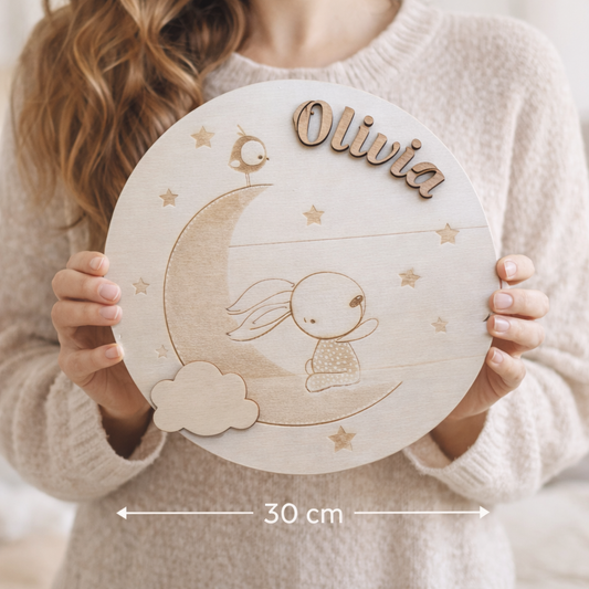 Gepersonaliseerd houten naam bord – Konijn – Scandinavische babykamer decoratie