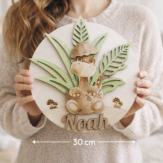 Gepersonaliseerd houten naam bord – Dino – Scandinavische babykamer decoratie