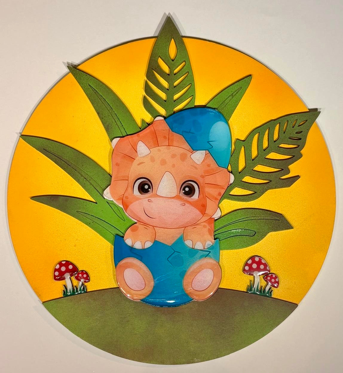 Naambord rond met letters Dino