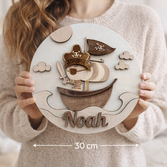 Gepersonaliseerd houten naam bord – Piraten – Scandinavische babykamer decoratie