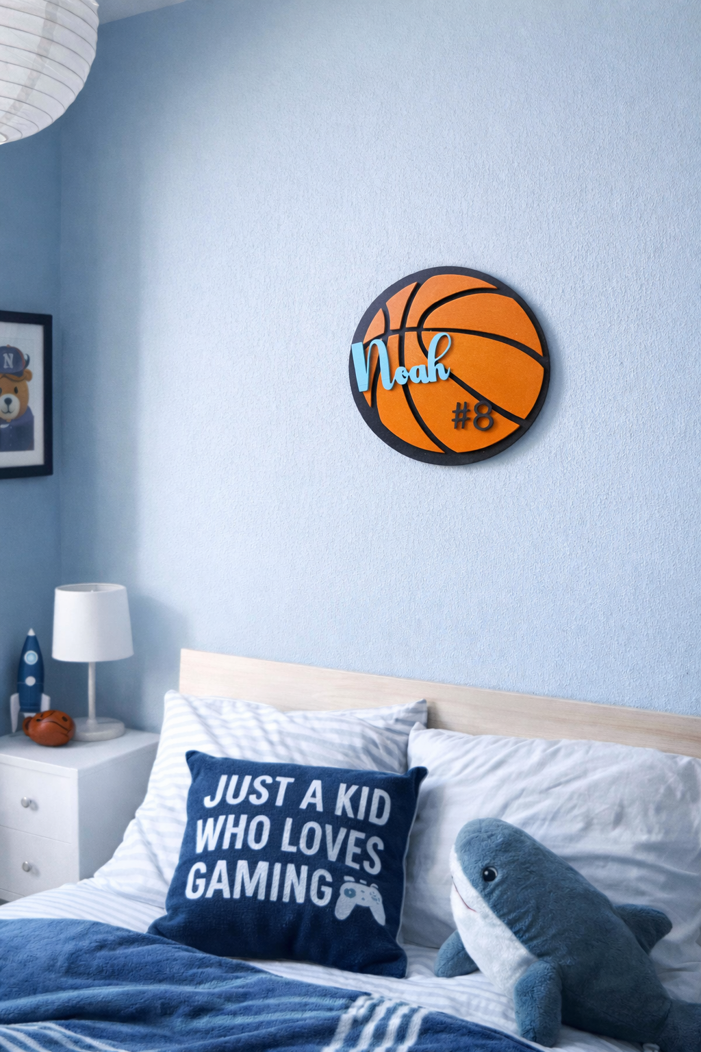 Gepersonaliseerd Basketbal Naambord – Kinderkamer Wanddecoratie met Naam en Nummer