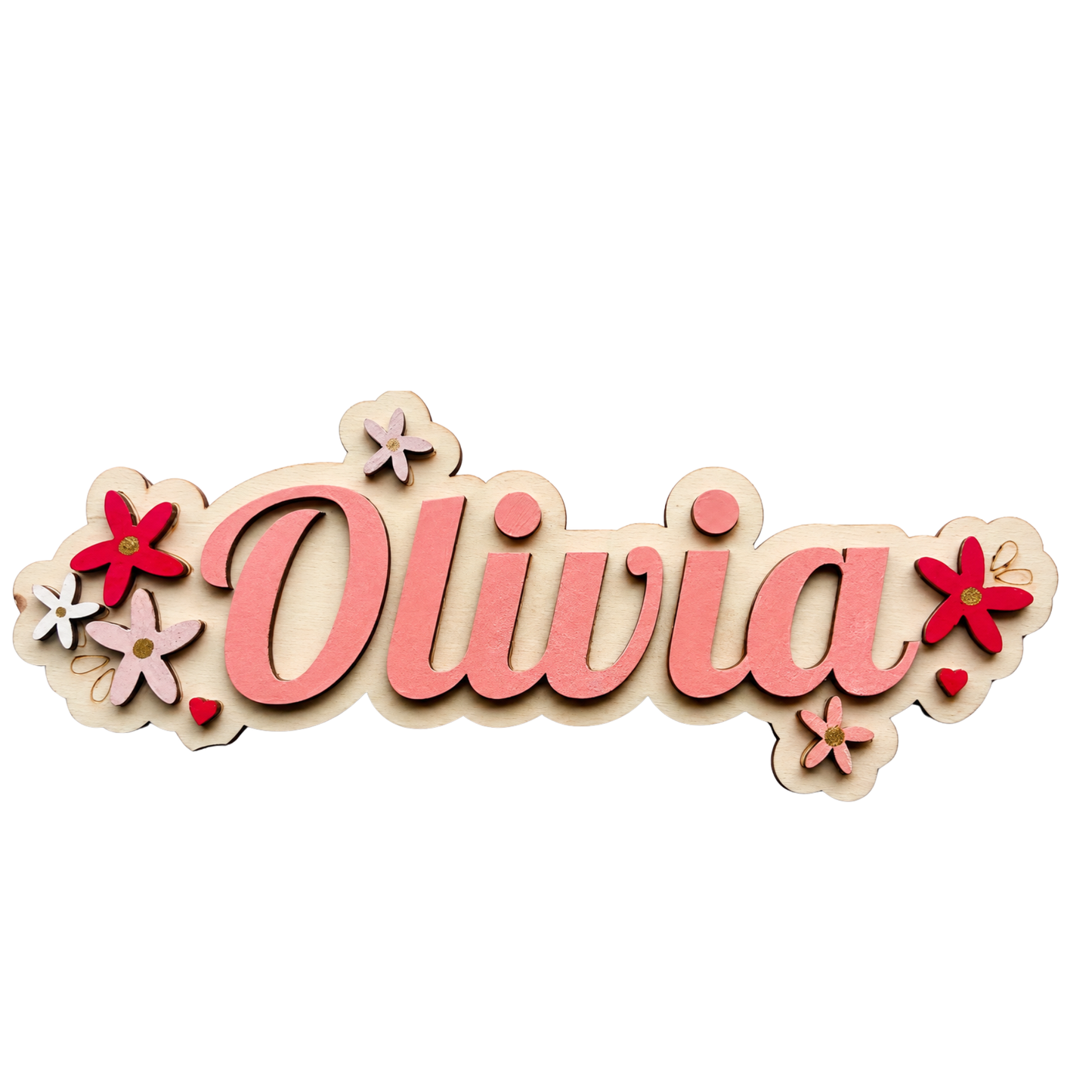 Gepersonaliseerd houten naambord met bloemen