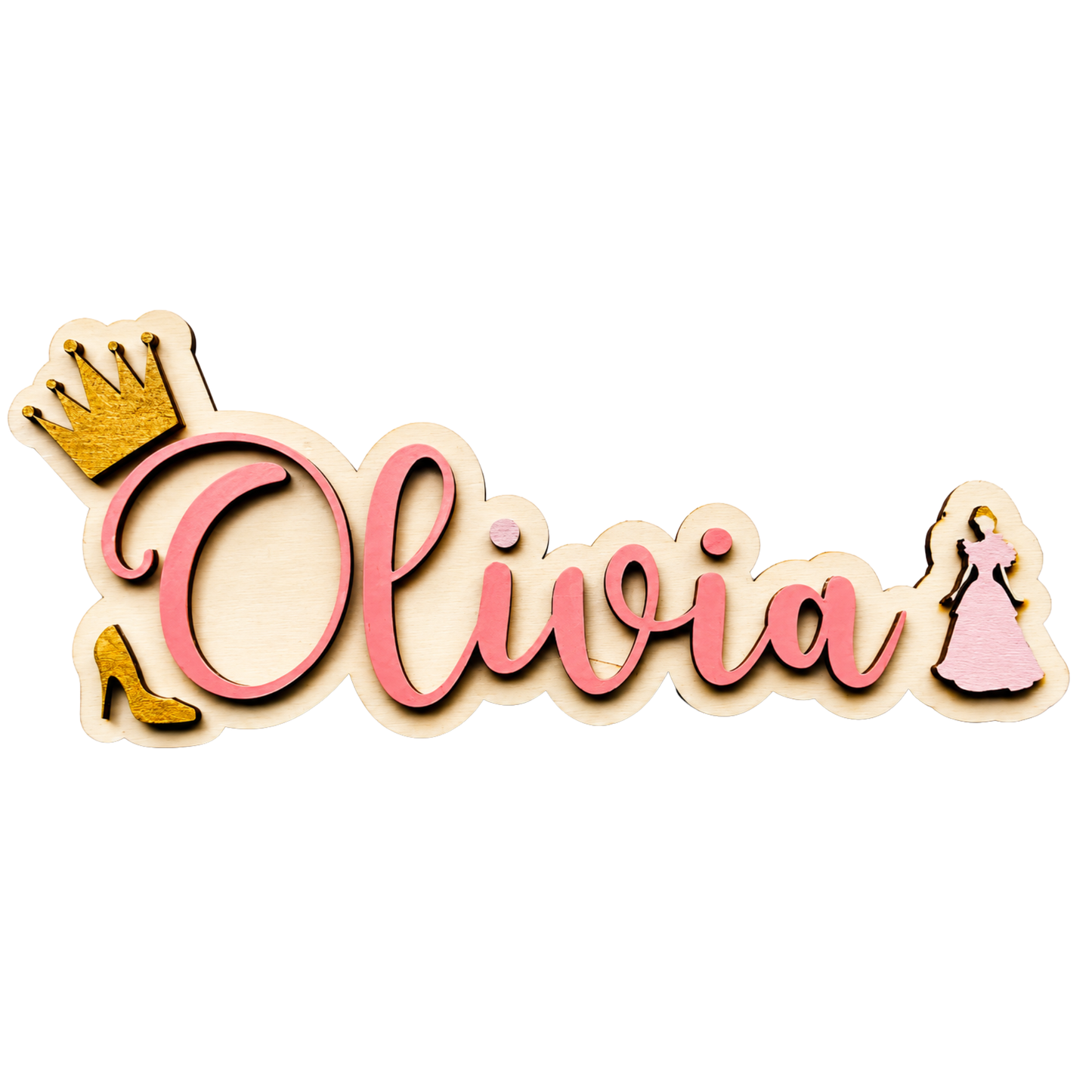 Gepersonaliseerd prinsessen naambord van hout