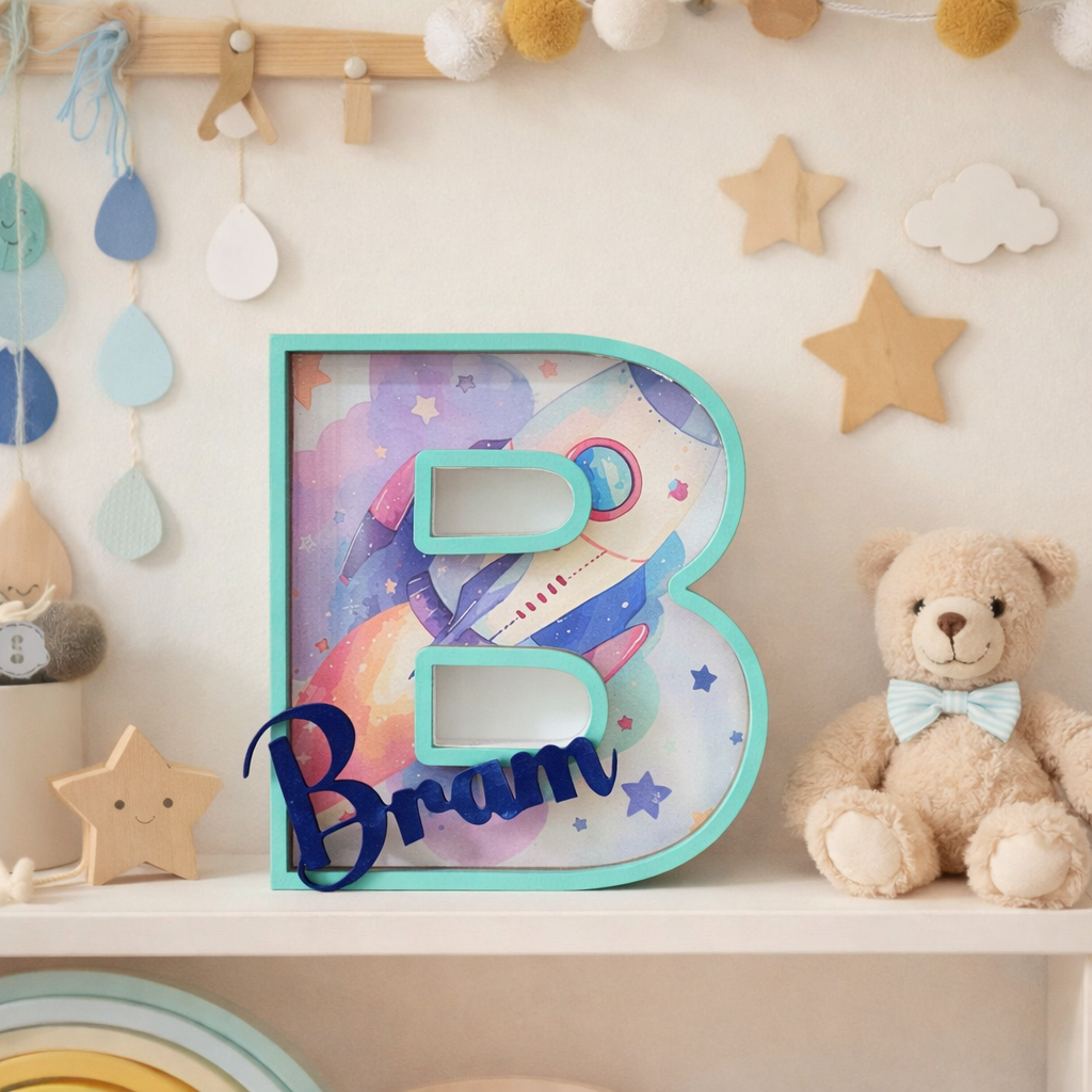 Gepersonaliseerde Houten 3D Letter Naam – Kinderkamer Decoratie 18 cm - Astronaut