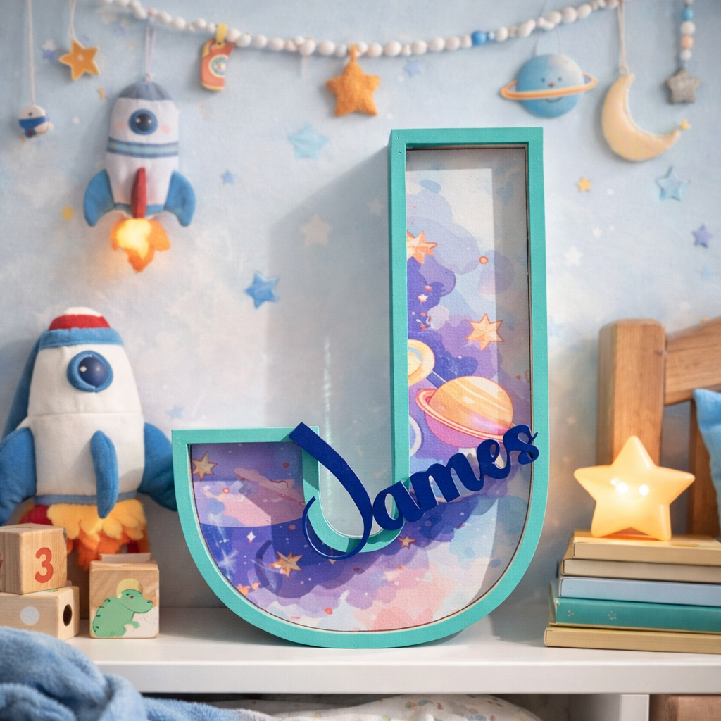Gepersonaliseerde Houten 3D Letter Naam – Kinderkamer Decoratie 18 cm - Astronaut