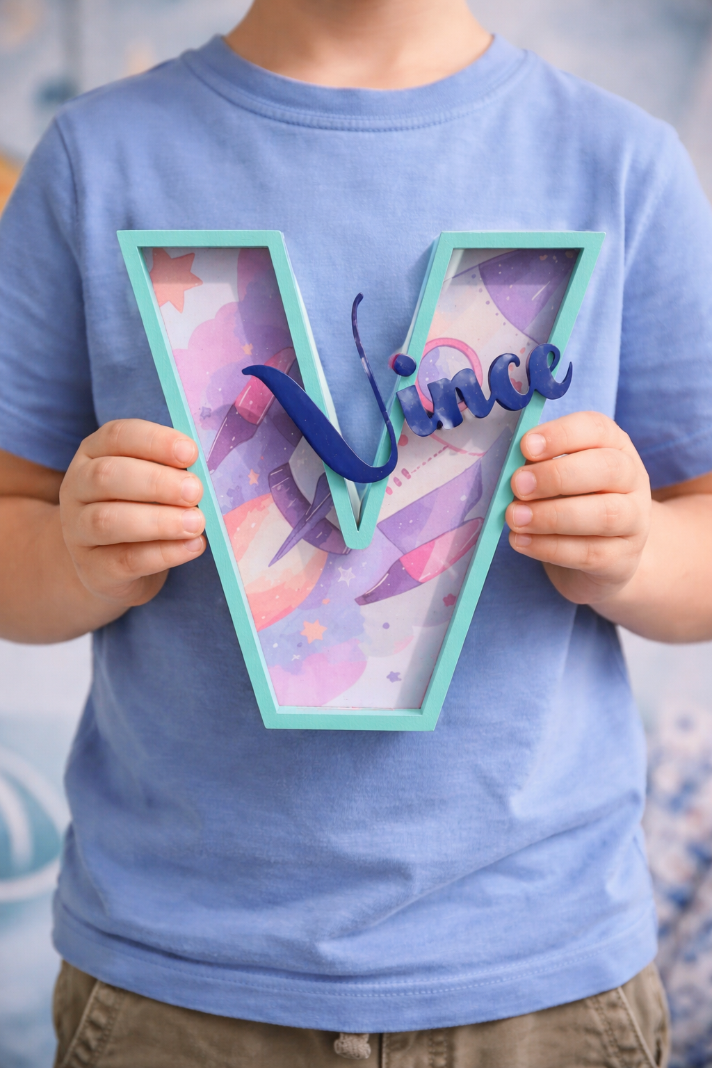 Gepersonaliseerde Houten 3D Letter Naam – Kinderkamer Decoratie 18 cm - Astronaut