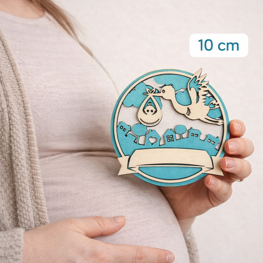 Gepersonaliseerd Geboortebord Ooievaar – Houten Babykamer Naam Bord 10 cm