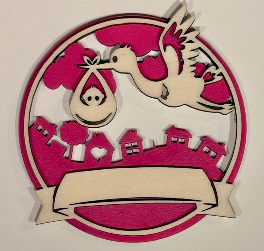 Geboortebord rond klein ooievaar