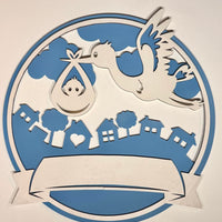 Geboortebord rond ooievaar met naam