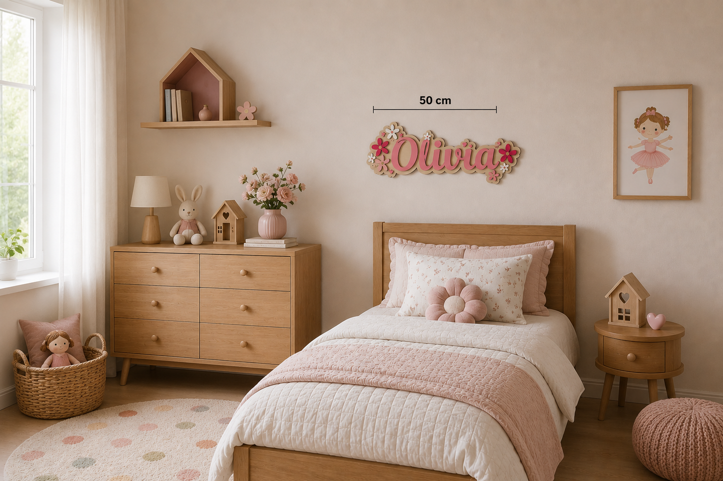 Gepersonaliseerd houten naambord met bloemen