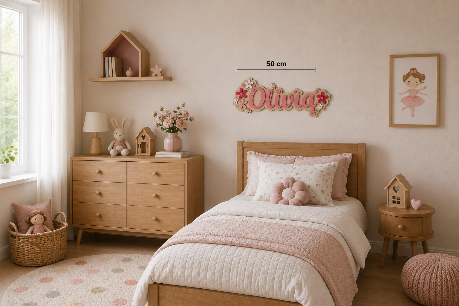 Gepersonaliseerd houten naambord met bloemen