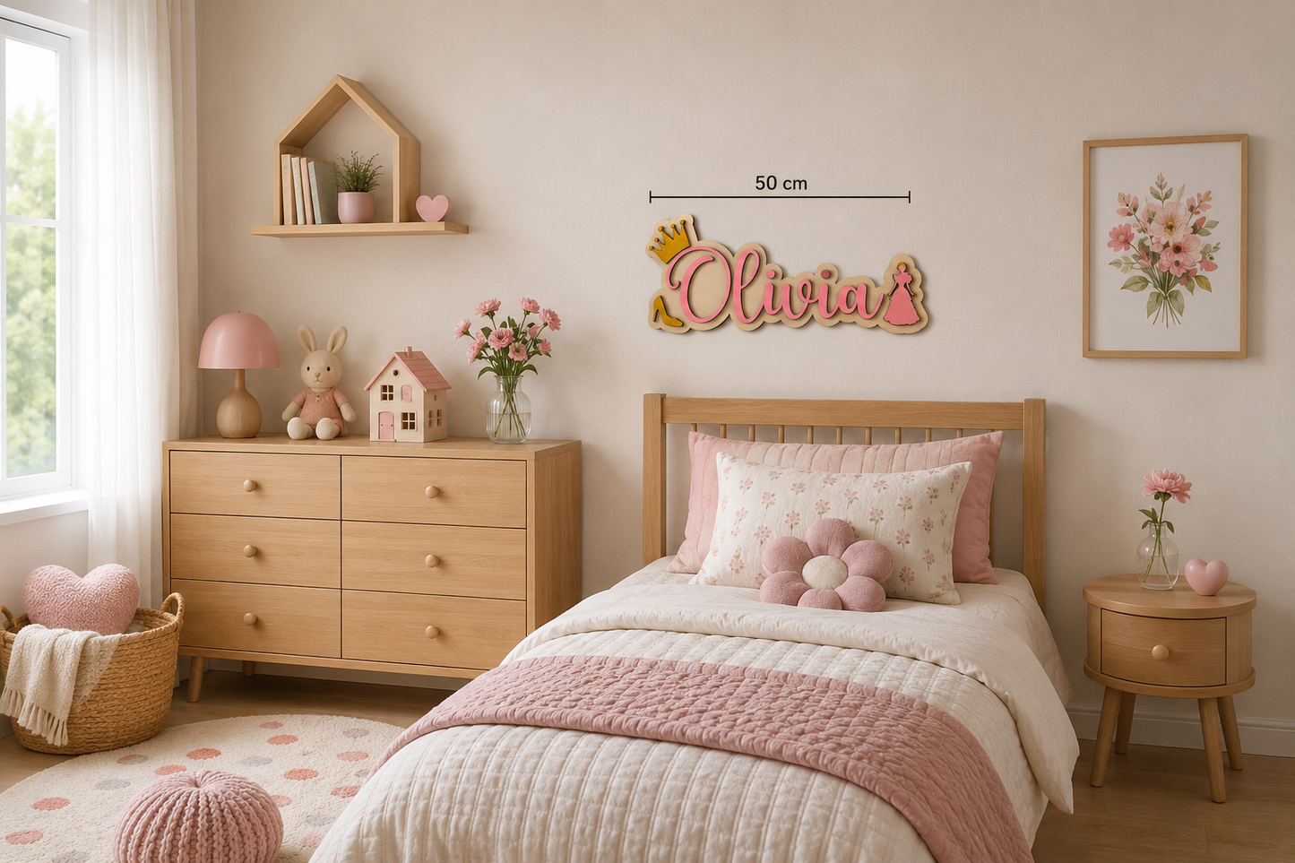 Gepersonaliseerd prinsessen naambord van hout
