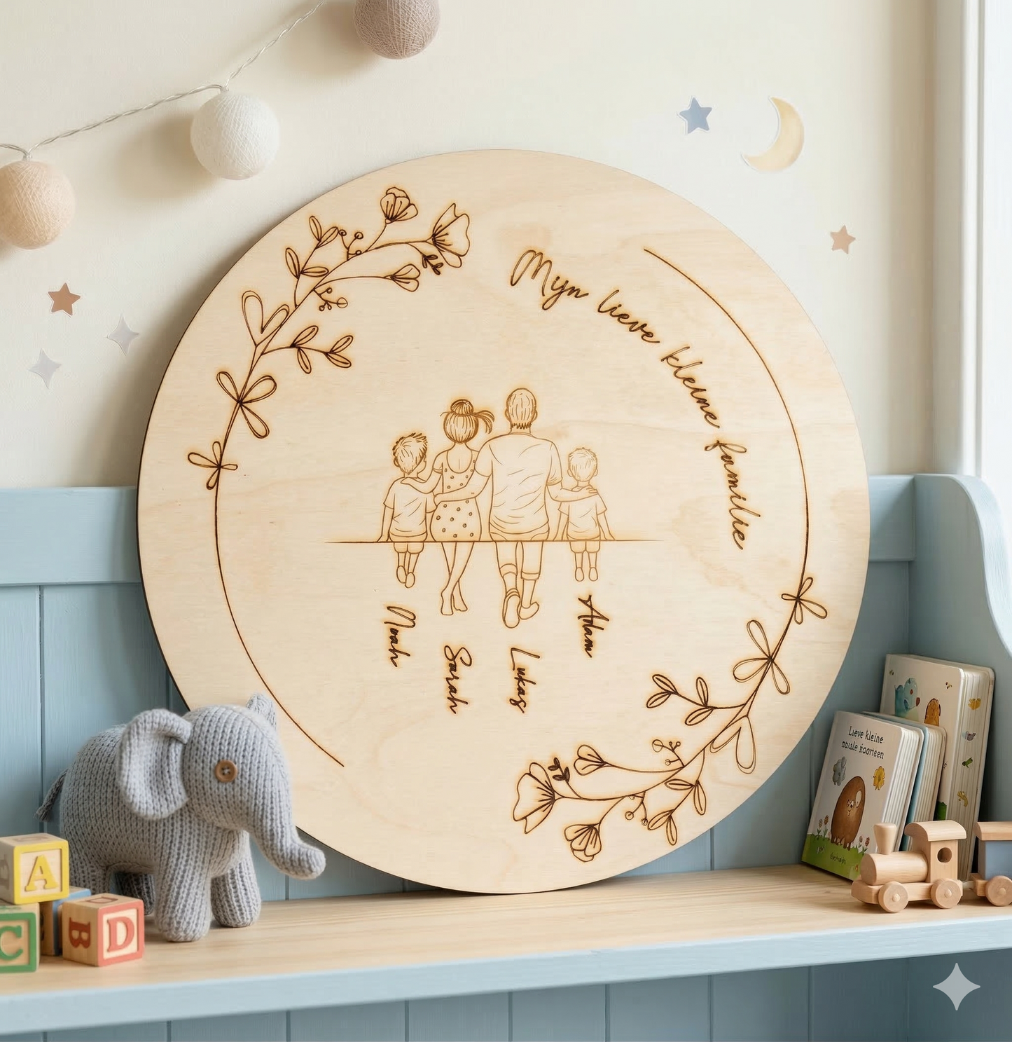 Gepersonaliseerde houten wanddecoratie met namen gegraveerd - 2 jongen