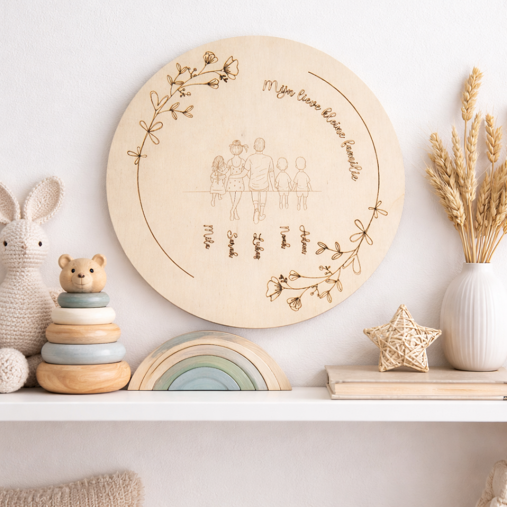 Gepersonaliseerde houten wanddecoratie met namen gegraveerd - 2 jongen en 1 meisje