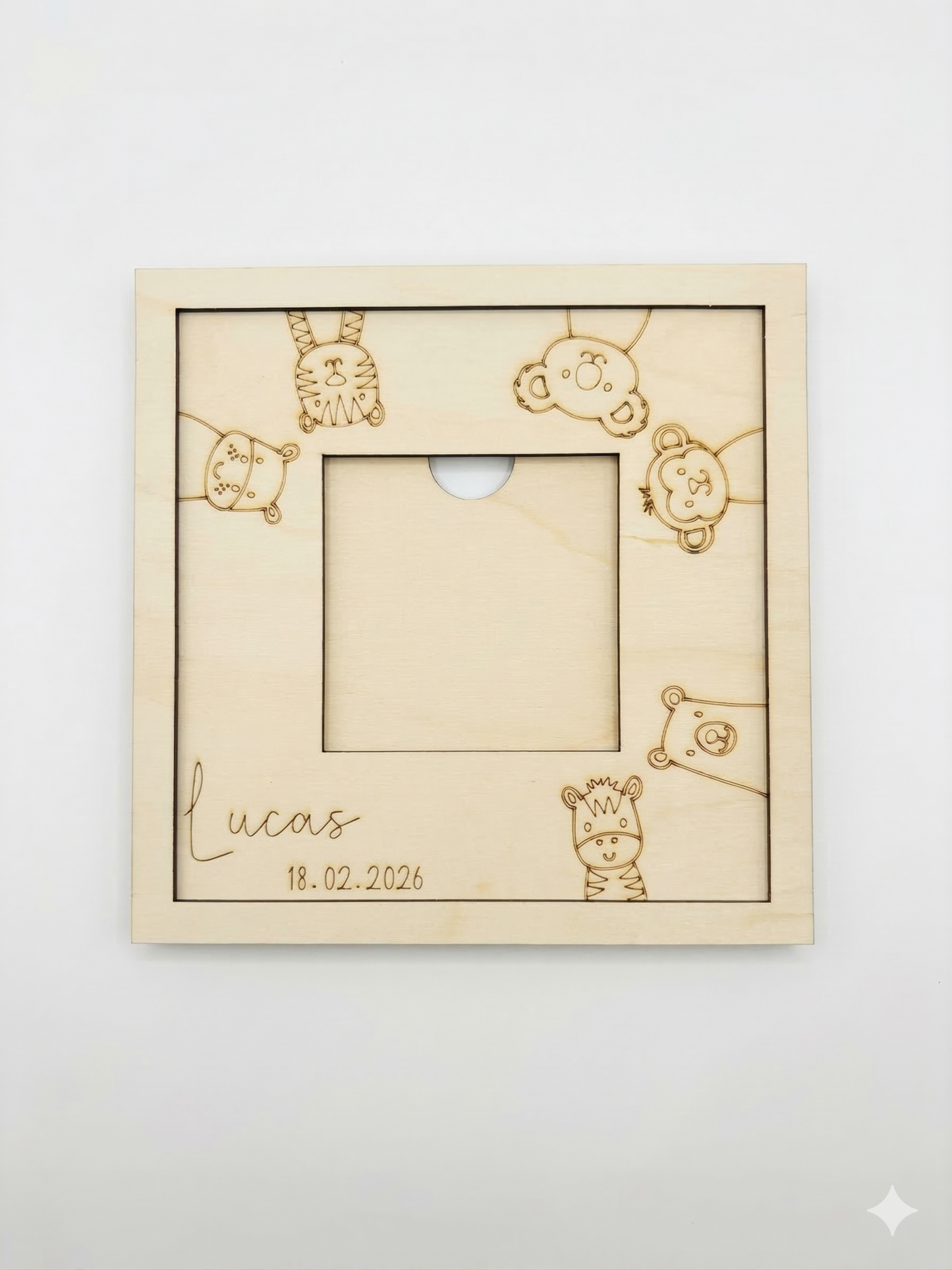 Gepersonaliseerd houten fotolijstje voor baby - safari 2 design