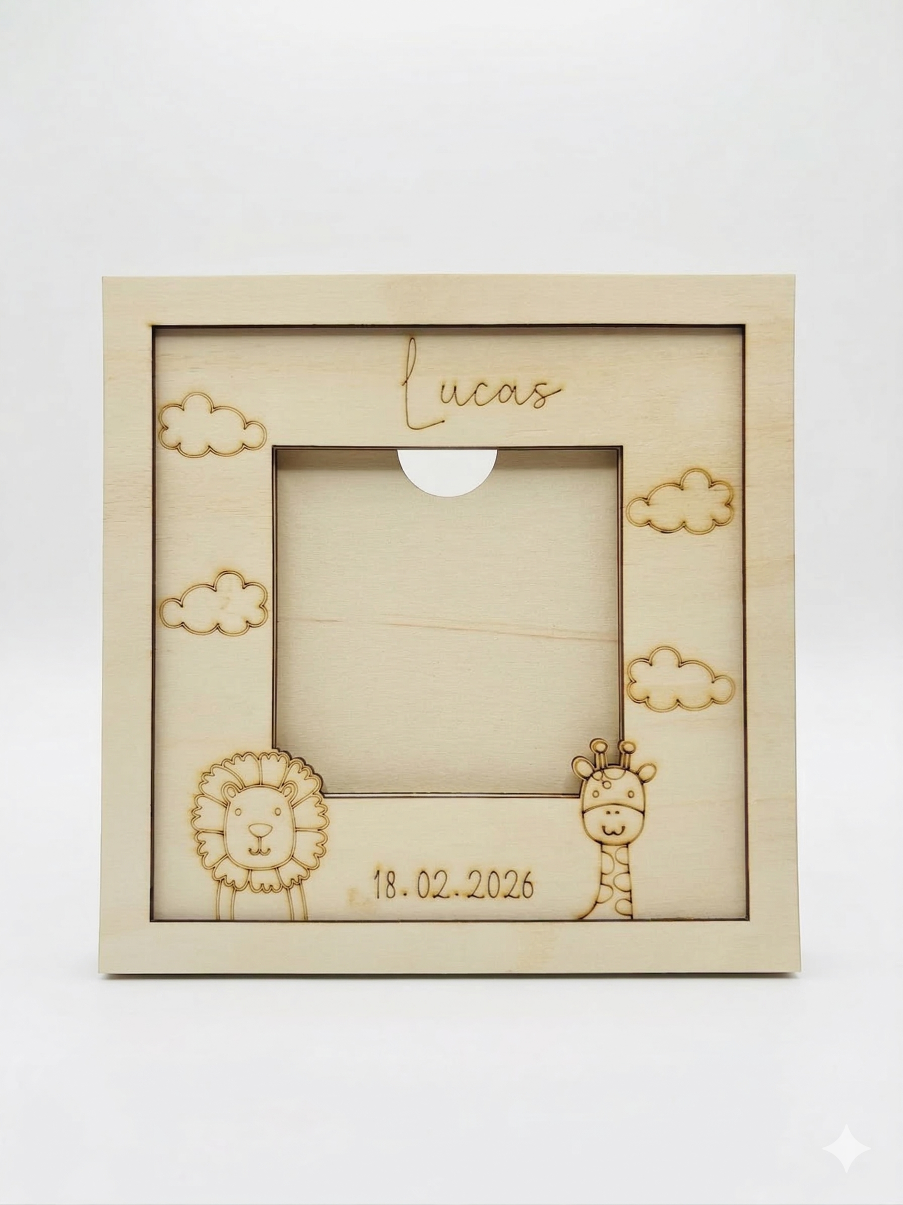 Gepersonaliseerd houten fotolijstje voor baby - safari design