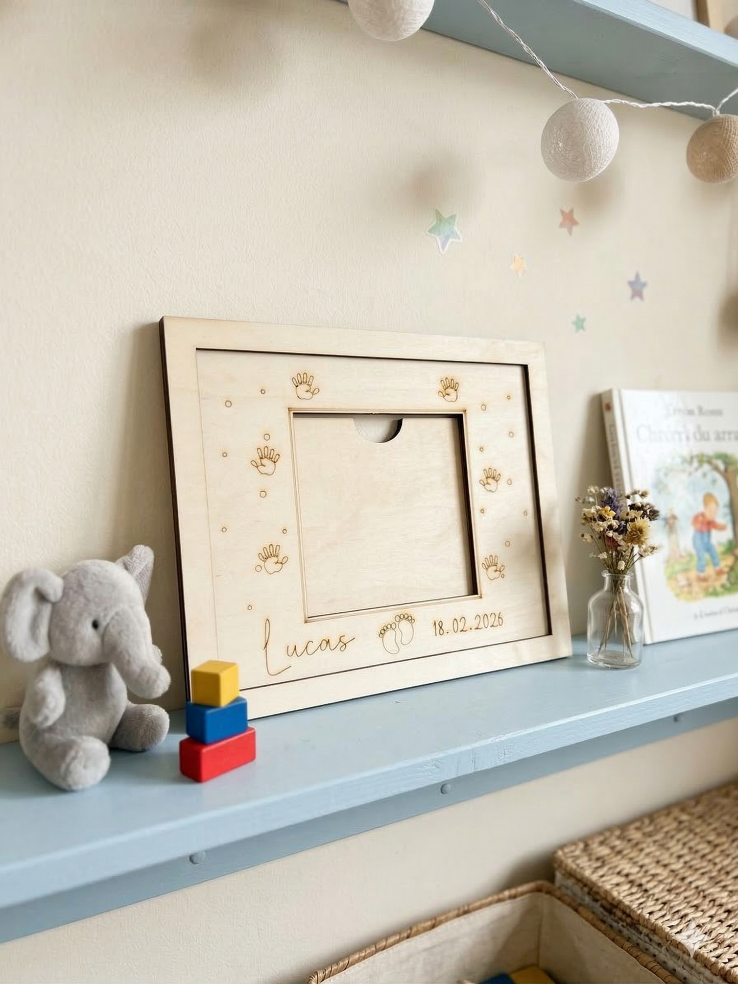 Gepersonaliseerd houten fotolijstje voor baby - baby voet design