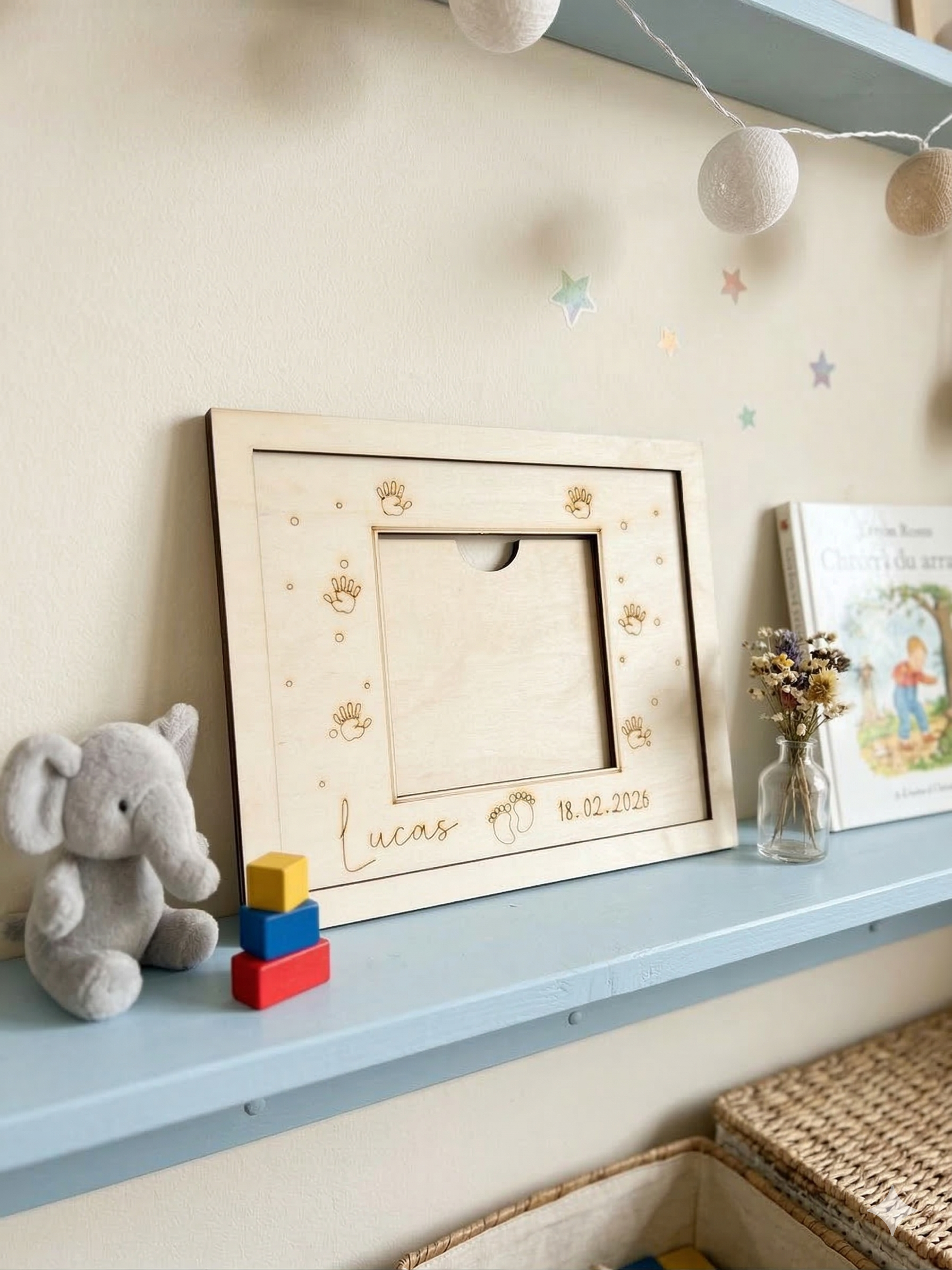 Gepersonaliseerd houten fotolijstje voor baby - baby voet design