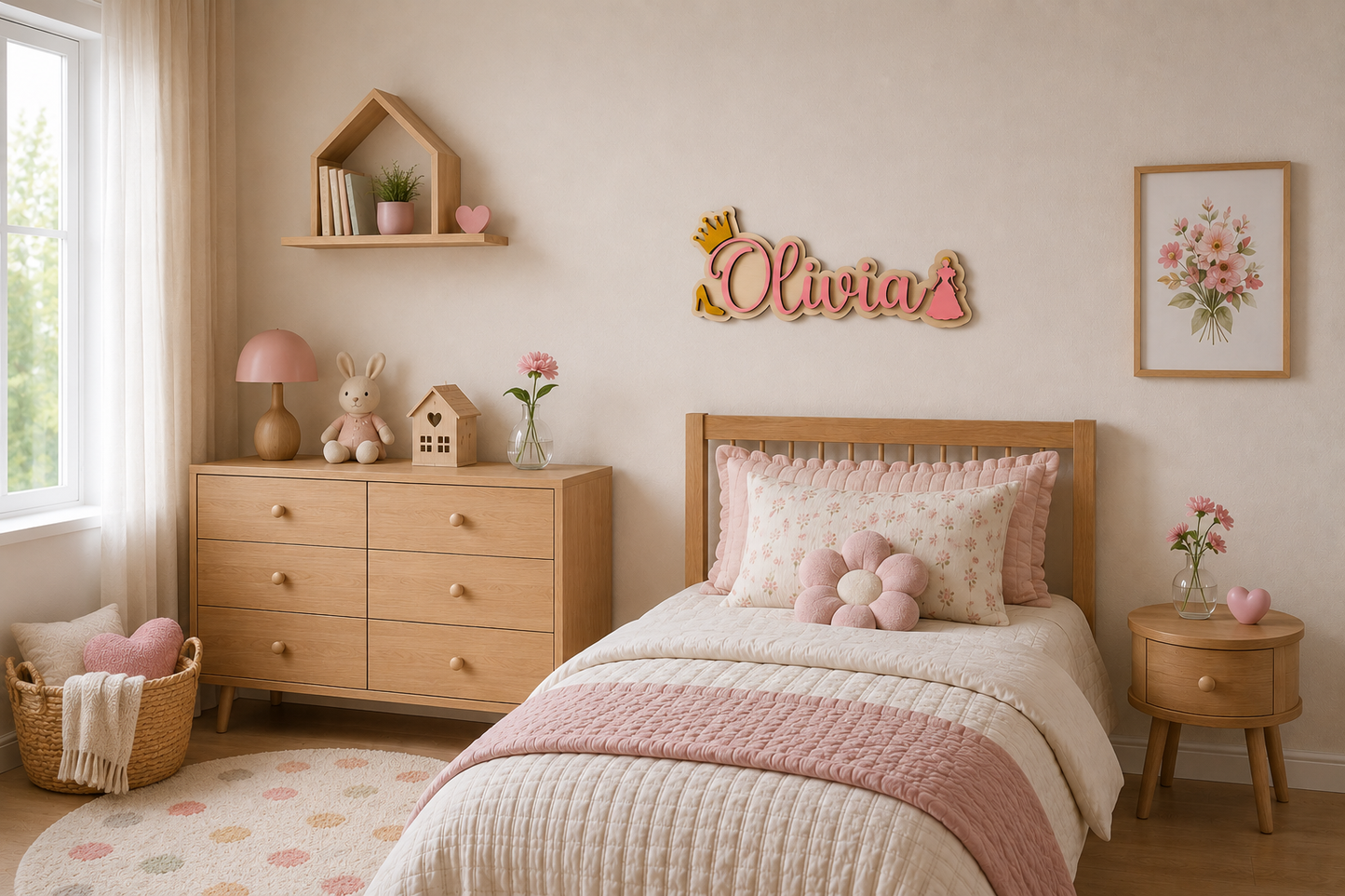 Gepersonaliseerd prinsessen naambord van hout
