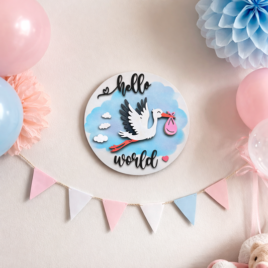 Hello World Babyshower Decoratie – Houten Baby Kamer Wanddecoratie 30 cm