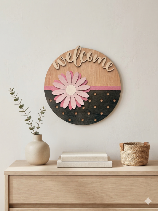 Scandinavische muurdecoratie van hout 30 cm voor modern interieur roe bloem design
