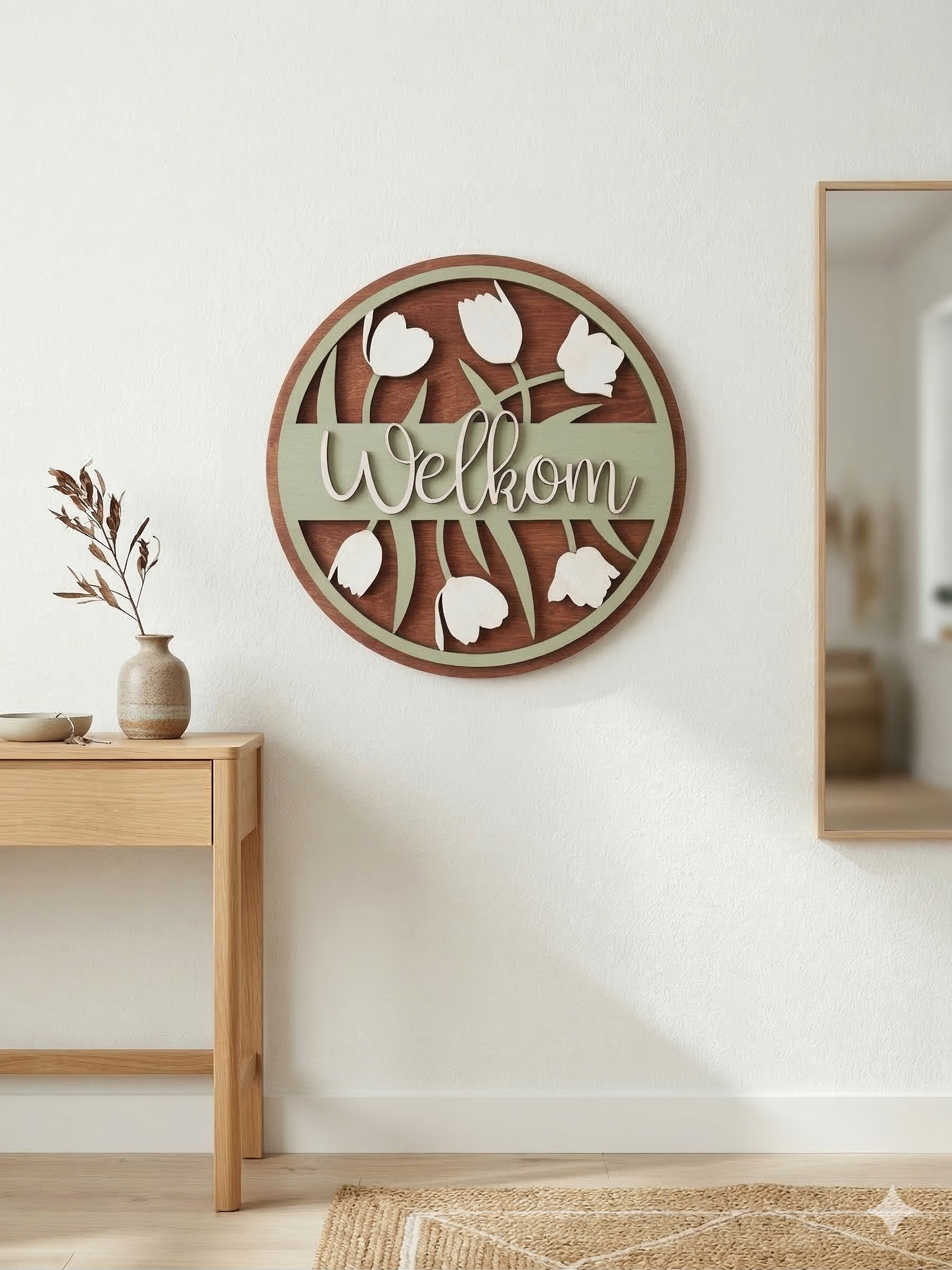 Scandinavische muurdecoratie van hout 30 cm voor modern interieur tulpen design