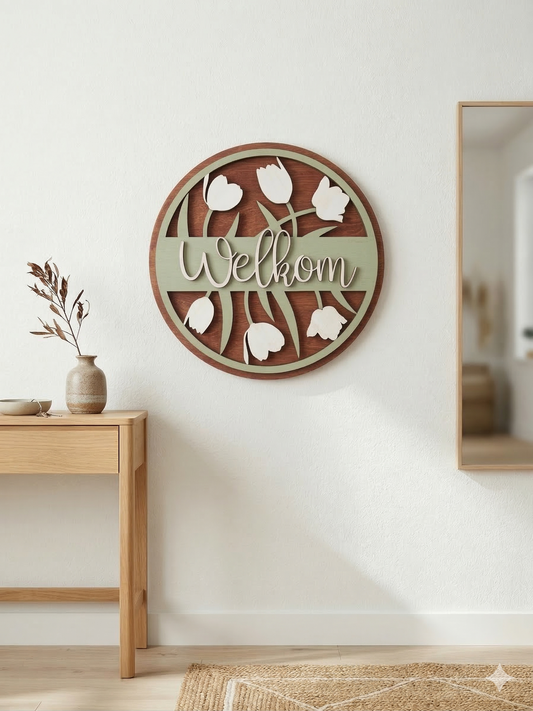 Scandinavische muurdecoratie van hout 30 cm voor modern interieur tulpen design