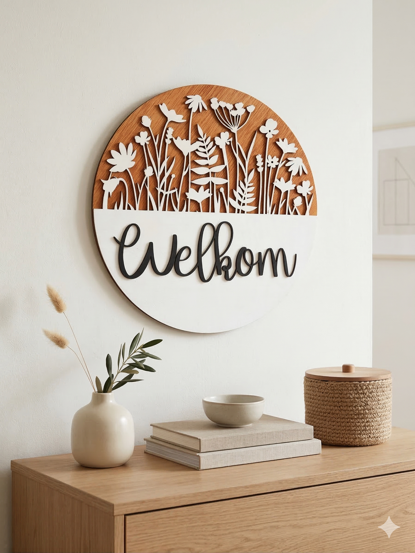 Scandinavische muurdecoratie van hout 30 cm voor modern interieur welkom design