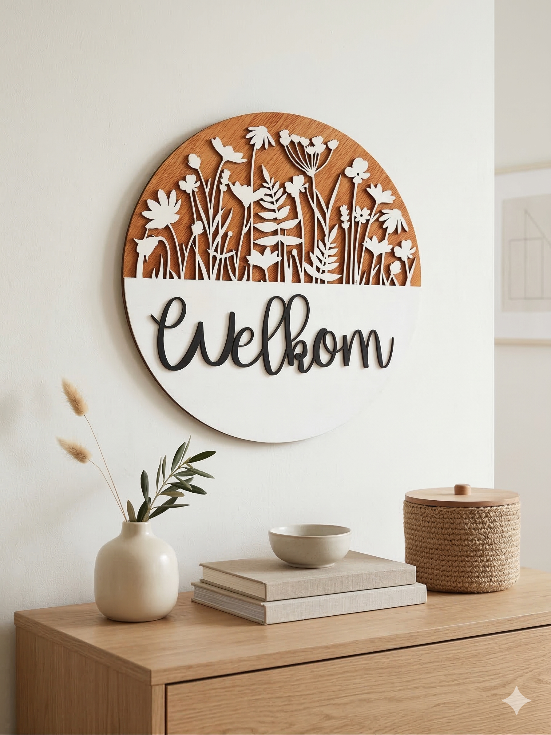 Scandinavische muurdecoratie van hout 30 cm voor modern interieur welkom design