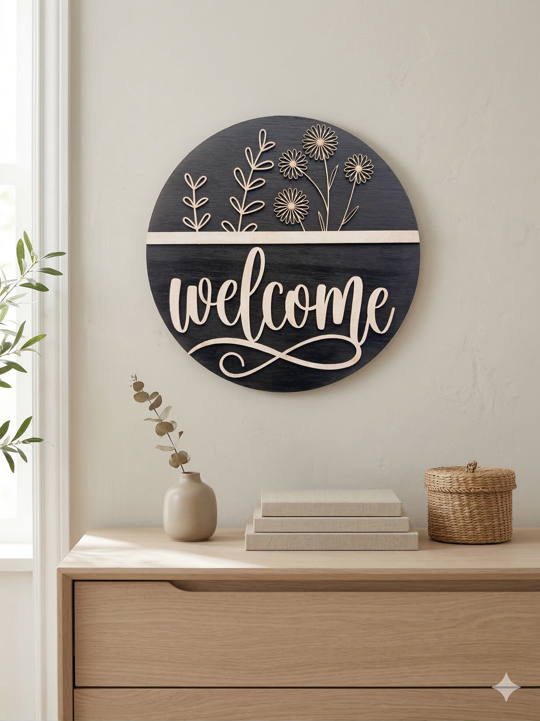 Scandinavische muurdecoratie van hout 30 cm voor modern interieur zwarte design