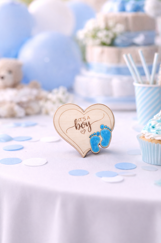 Houten Babyshower Decoratie "It's a Boy / It's a Girl" – Geboorte Decoratie 10 cm