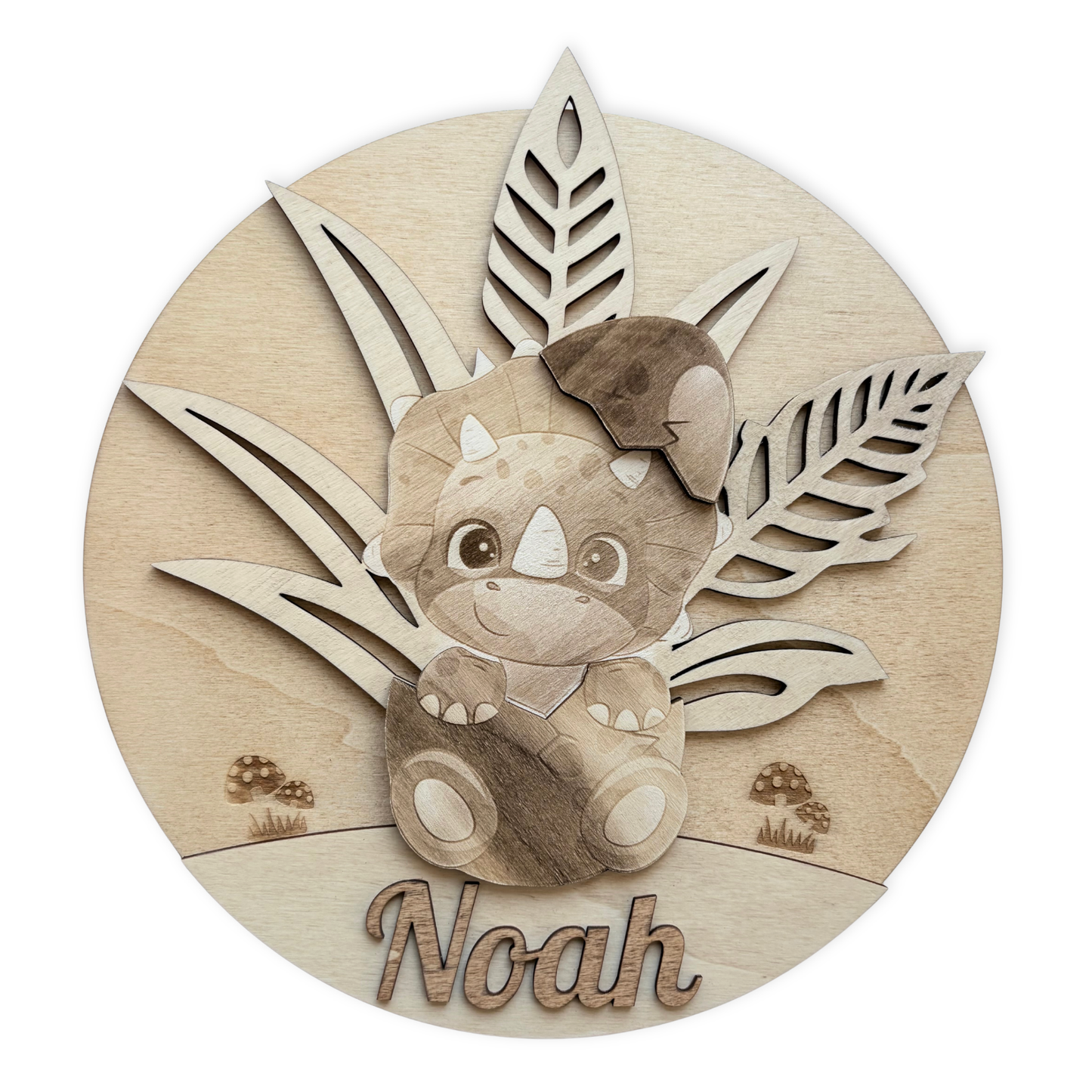 Gepersonaliseerd houten naam bord – Triceratops – Scandinavische babykamer decoratie