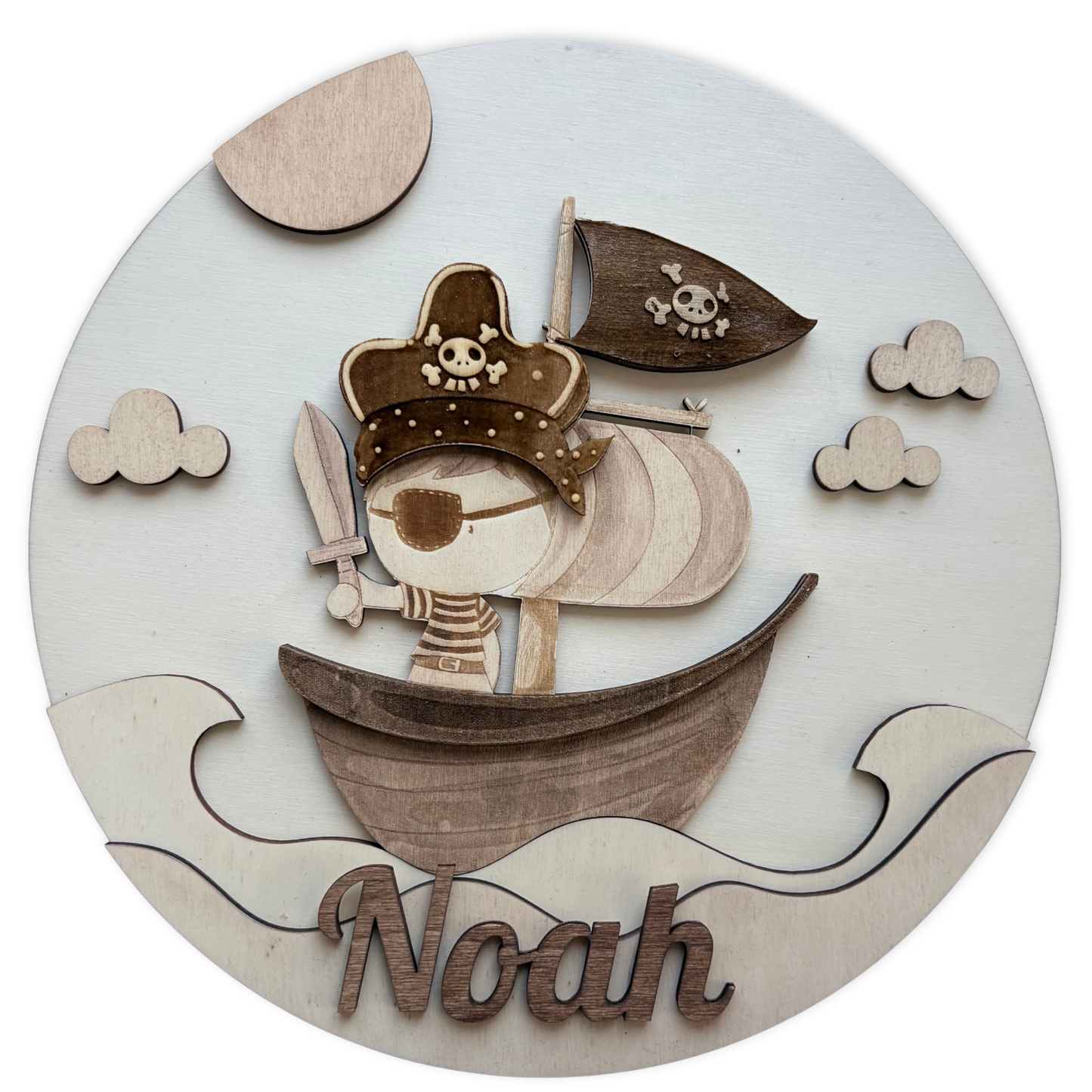 Gepersonaliseerd houten naam bord – Piraten – Scandinavische babykamer decoratie