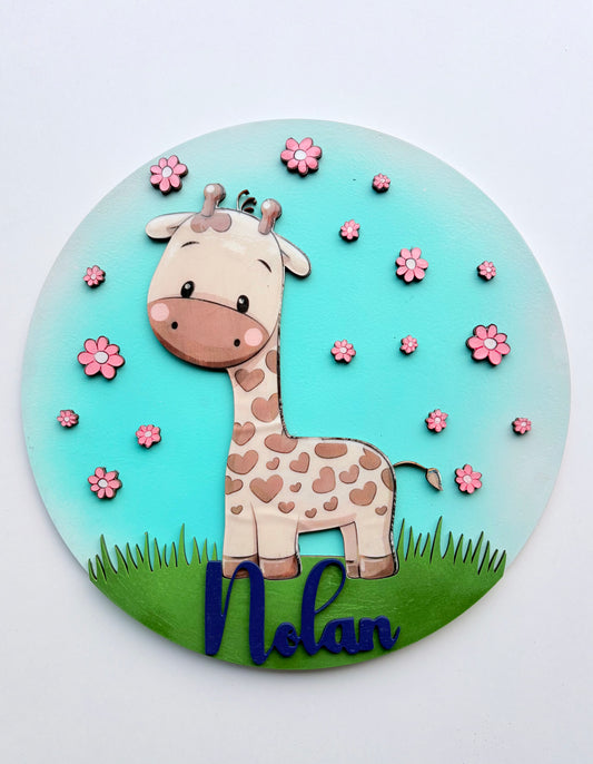 Gepersonaliseerd Giraffe Naambord – Kinderkamer Ruimte Decoratie