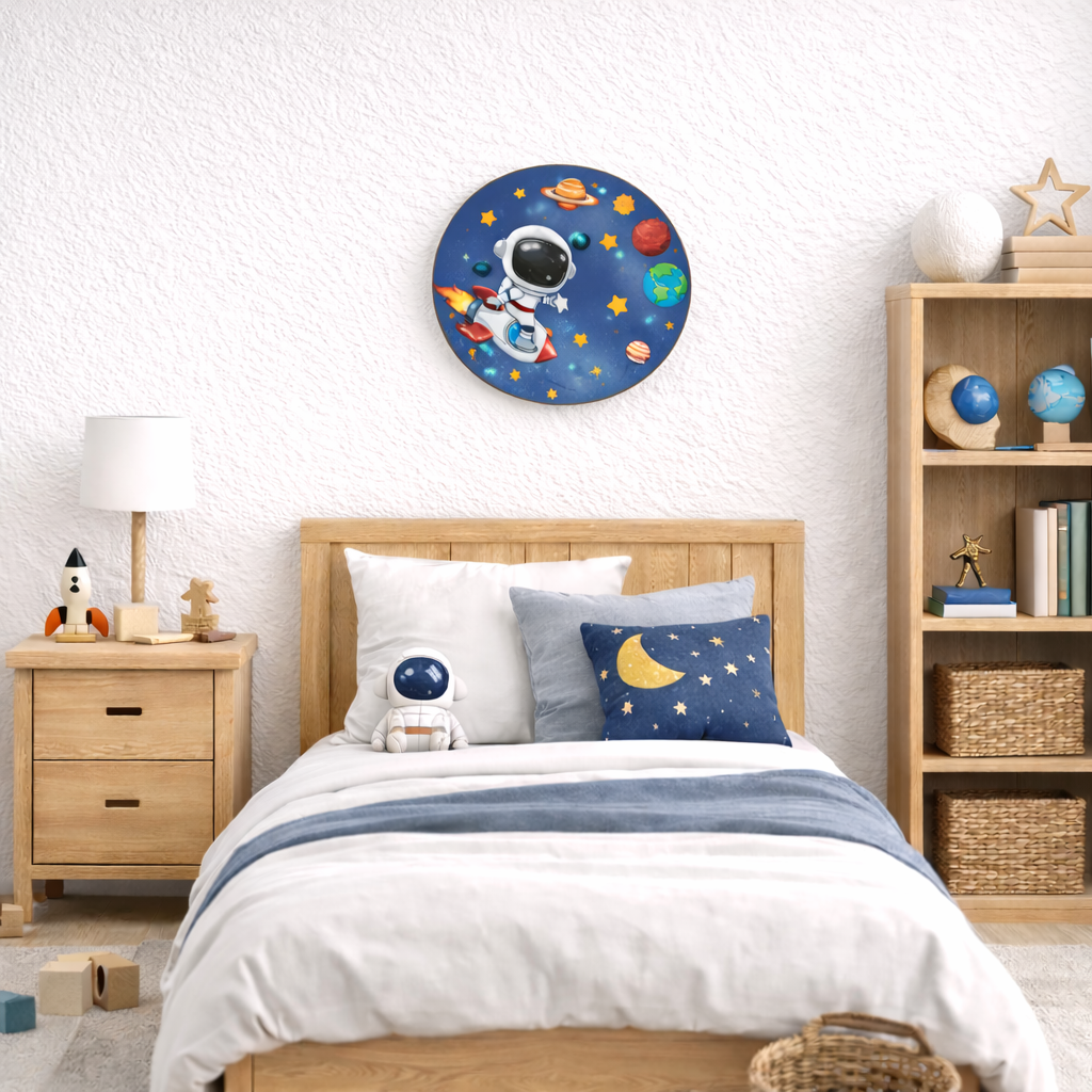 Naambord rond astronaut