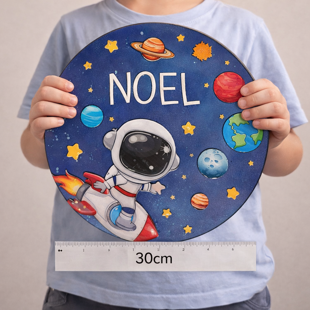 Naambord rond astronaut