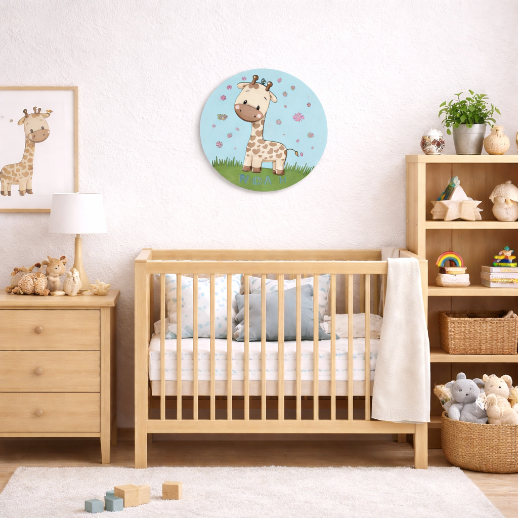 Naambord rond giraffe met letters