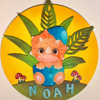 Naambord rond met letters Dino