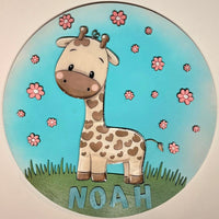 Naambord rond giraffe met letters