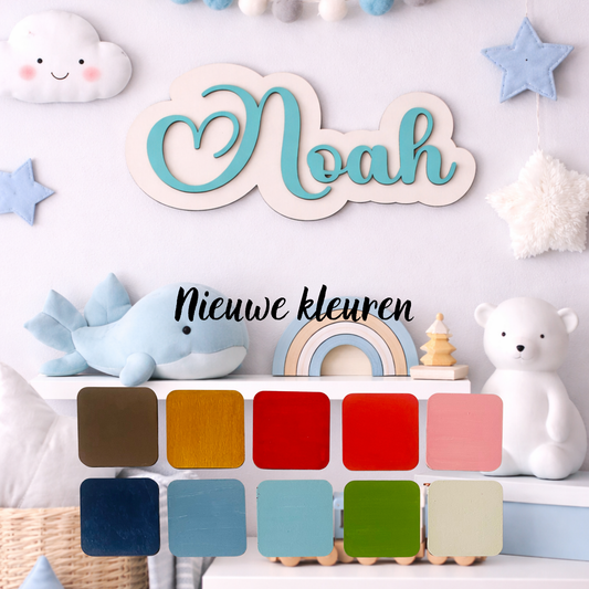 Gepersonaliseerd Houten Naambord Kinderkamer – 3D Naam Bord Babykamer - hart, blau