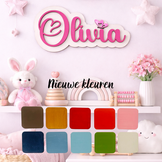 Gepersonaliseerd Houten Naambord Kinderkamer – 3D Naam Bord Babykamer - roze, hart