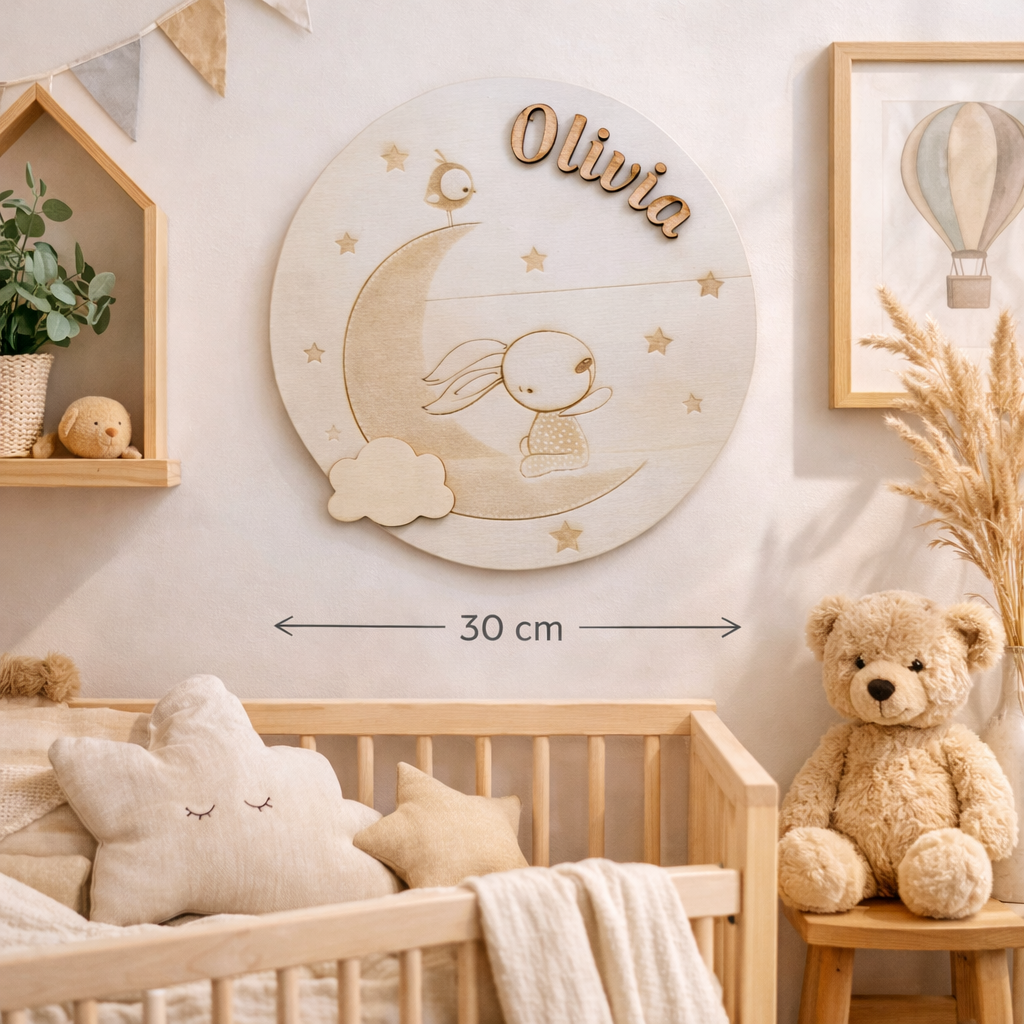 Gepersonaliseerd houten naam bord – Konijn – Scandinavische babykamer decoratie