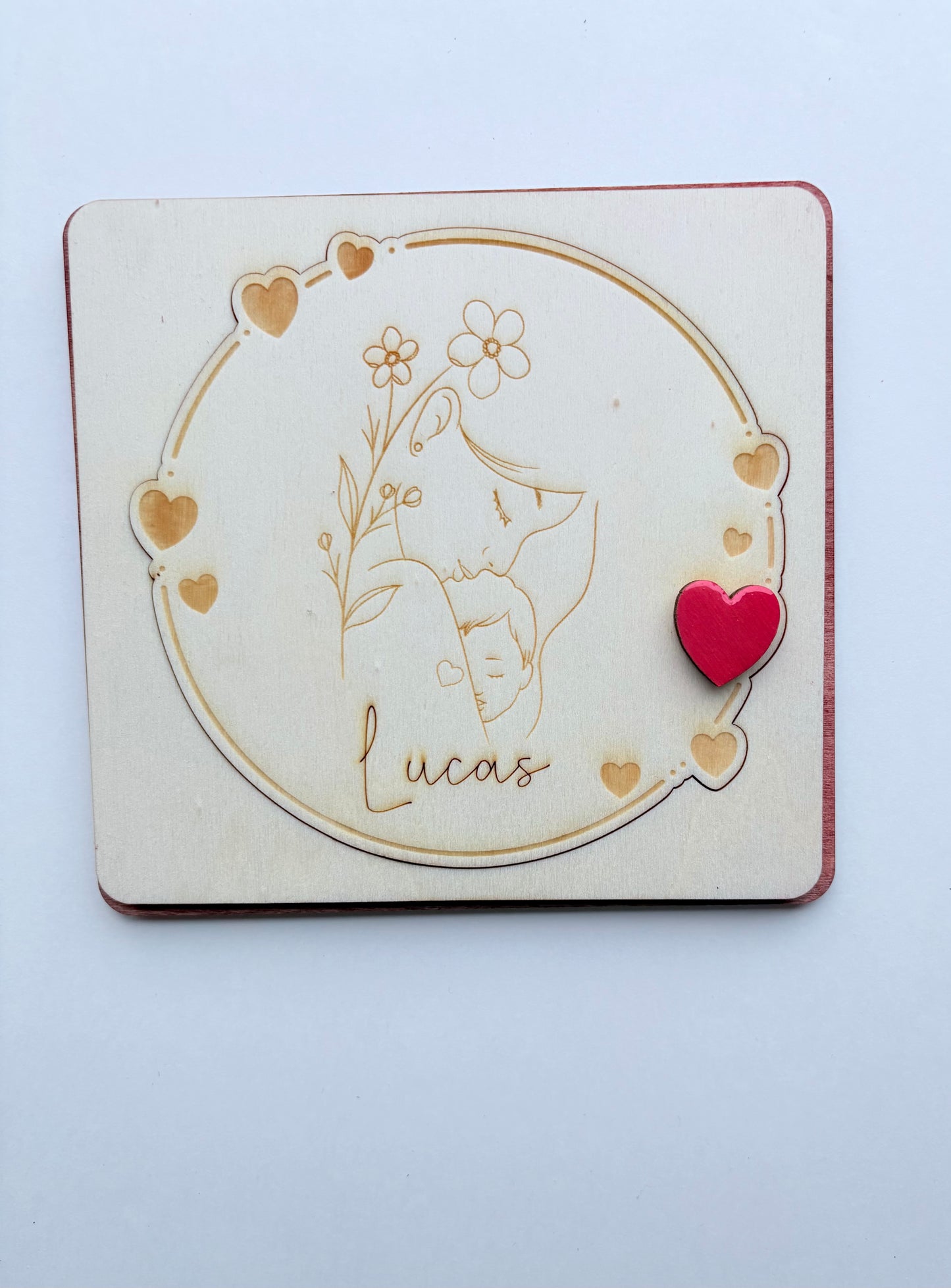 Houten Gepersonaliseerd Geboortebord – Baby Geboortegegevens met Naam - mama en baby design