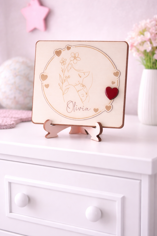 Houten Gepersonaliseerd Geboortebord – Baby Geboortegegevens met Naam - mama en baby design