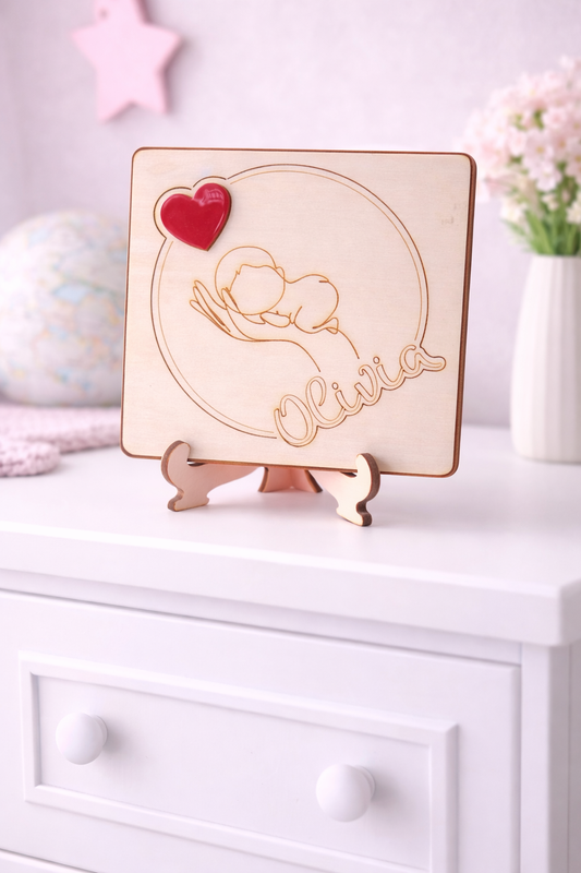 Houten Gepersonaliseerd Geboortebord – Baby Geboortegegevens met Naam