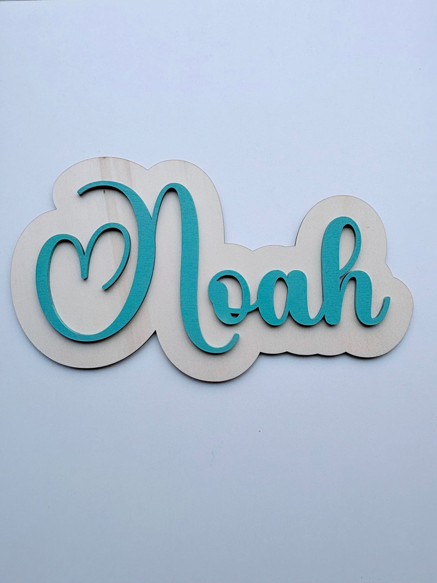 Gepersonaliseerd Houten Naambord Kinderkamer – 3D Naam Bord Babykamer - hart, blau