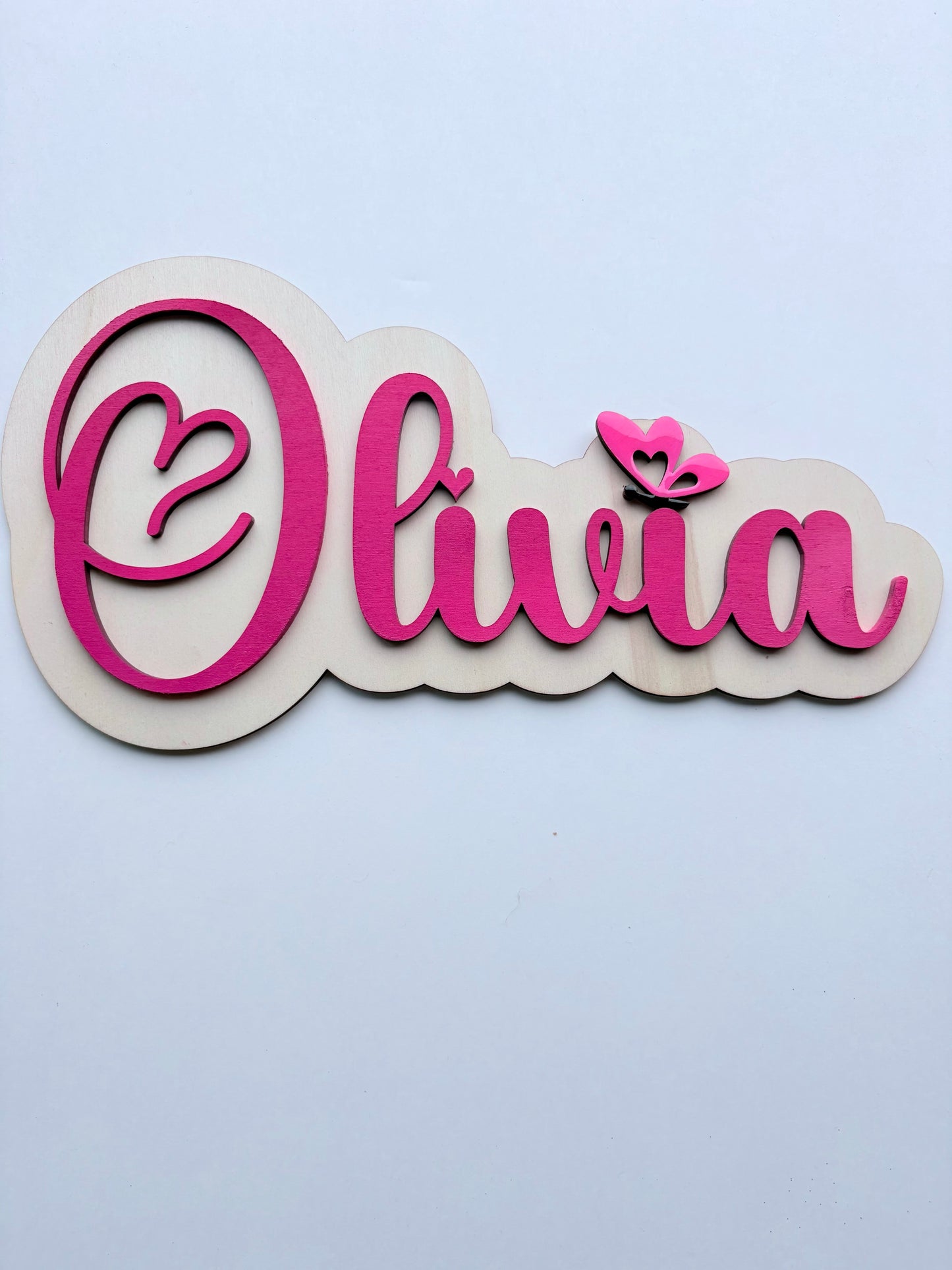 Gepersonaliseerd Houten Naambord Kinderkamer – 3D Naam Bord Babykamer - roze, hart