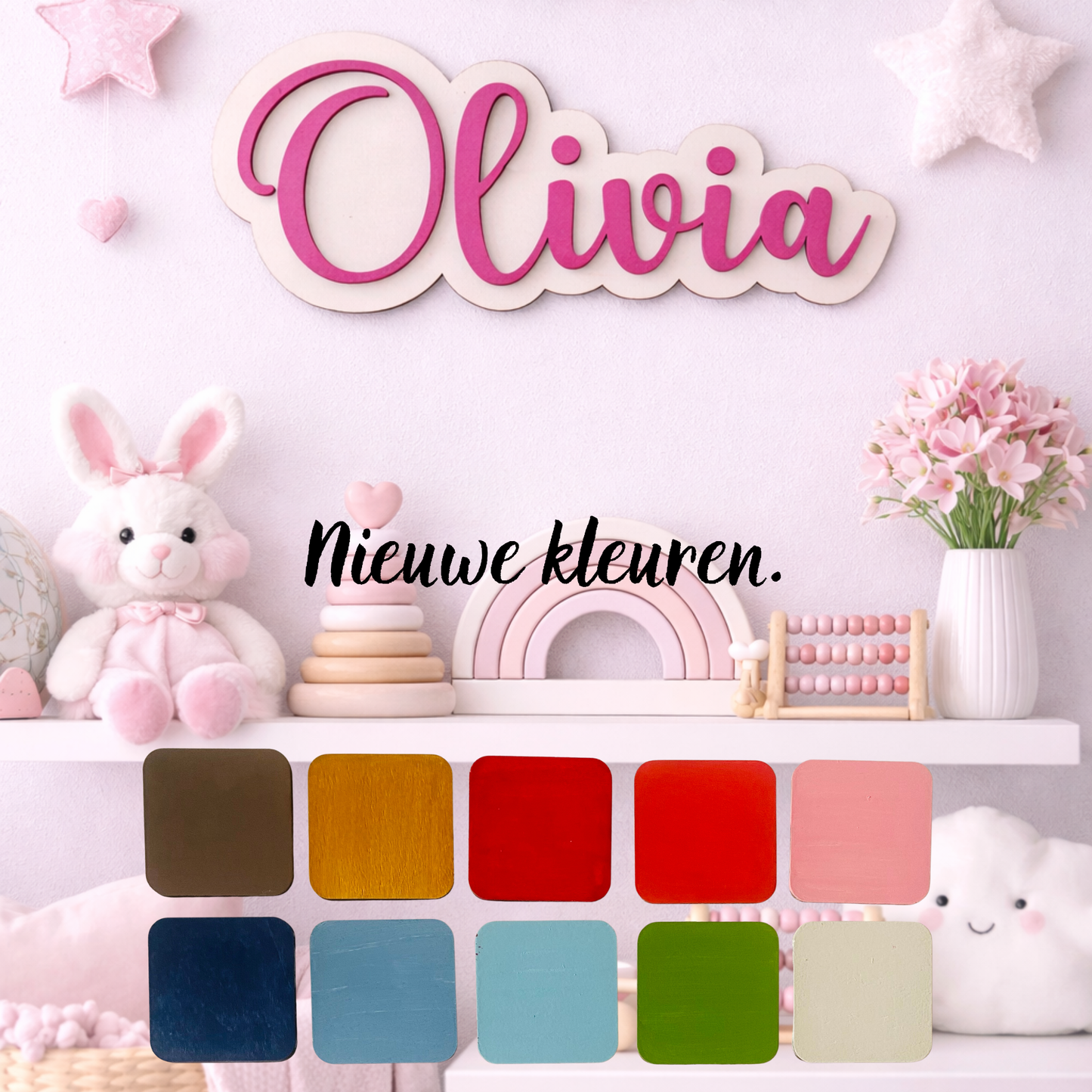 Gepersonaliseerd Houten Naambord Kinderkamer – 3D Naam Bord Babykamer - roze